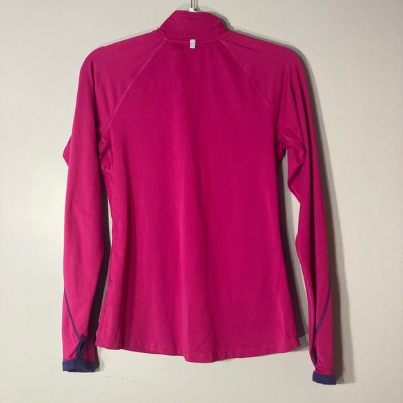 Nike DriFit L/S Running Shirt S
Quarter Zip, Pink w Navy Trim Swoosh Activewear - Picture 5 of 8